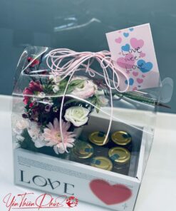 Hộp Hoa quà tặng phối set 5 hũ (110ml) Yến chưng nóng tươi - Yến Thiên Phúc Đà Nẵng