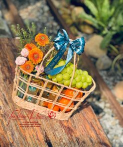 Giỏ Hoa Trái Cây quà tặng phối set 10 hũ (110ml) Yến chưng nóng tươi - Yến Thiên Phúc Đà Nẵng